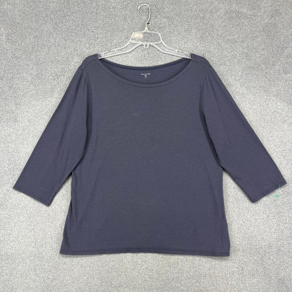 Garnet Hill Top Womens XL Navy Blue 3/4 Sleeve Boat Neck Organic Pima Cotton Tee